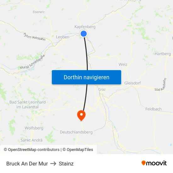 Bruck An Der Mur to Stainz map