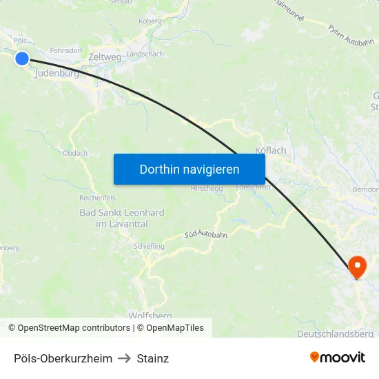 Pöls-Oberkurzheim to Stainz map