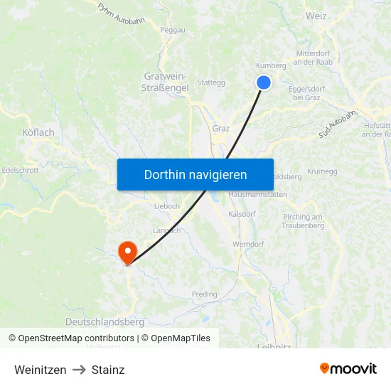 Weinitzen to Stainz map