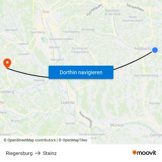 Riegersburg to Stainz map