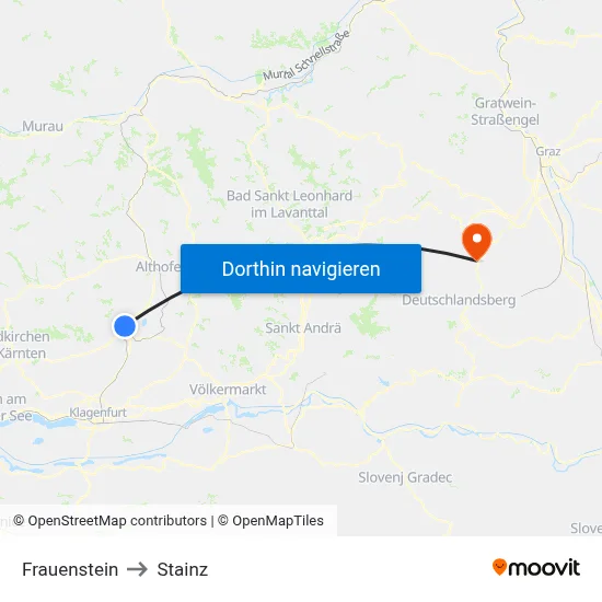 Frauenstein to Stainz map