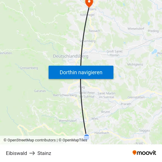 Eibiswald to Stainz map