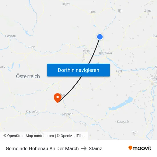 Gemeinde Hohenau An Der March to Stainz map