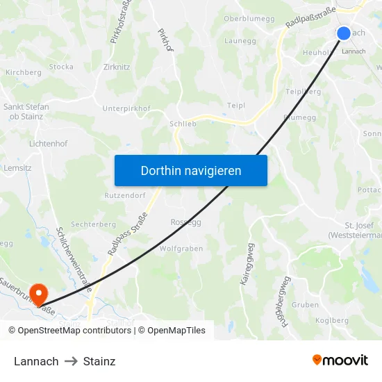 Lannach to Stainz map