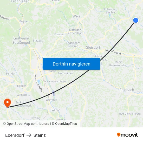 Ebersdorf to Stainz map