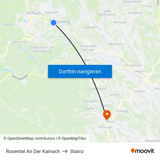 Rosental An Der Kainach to Stainz map