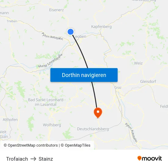 Trofaiach to Stainz map