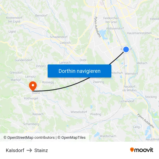 Kalsdorf to Stainz map