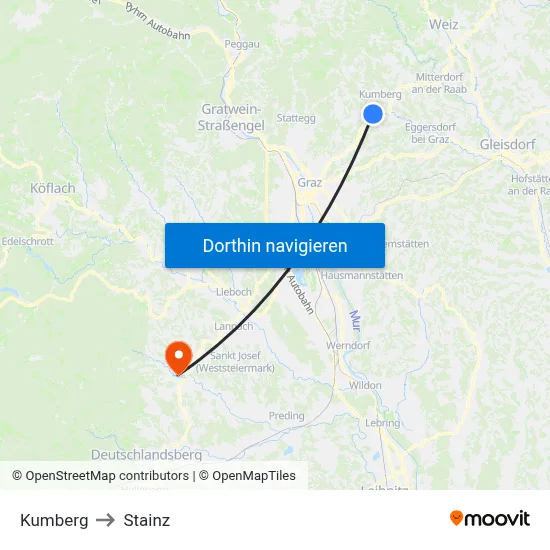 Kumberg to Stainz map
