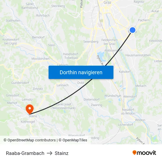 Raaba-Grambach to Stainz map
