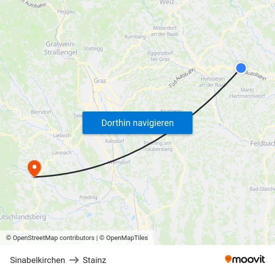 Sinabelkirchen to Stainz map