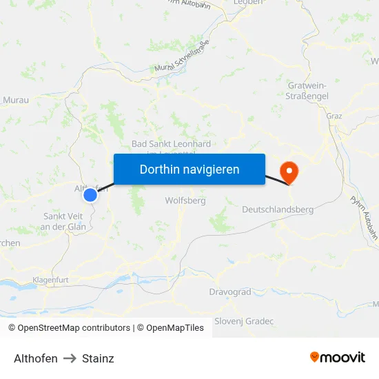 Althofen to Stainz map