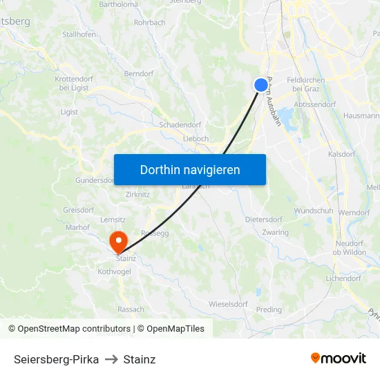 Seiersberg-Pirka to Stainz map