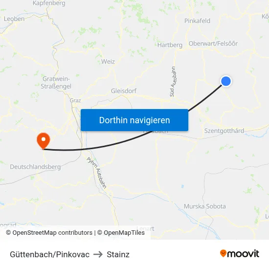 Güttenbach/Pinkovac to Stainz map
