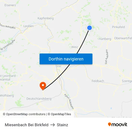 Miesenbach Bei Birkfeld to Stainz map