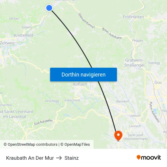Kraubath An Der Mur to Stainz map