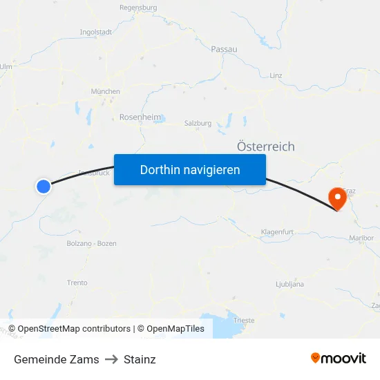 Gemeinde Zams to Stainz map