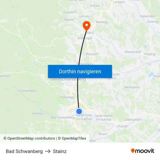 Bad Schwanberg to Stainz map