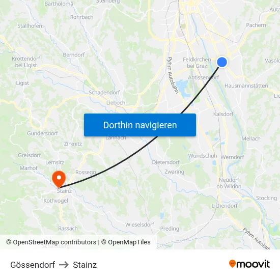 Gössendorf to Stainz map