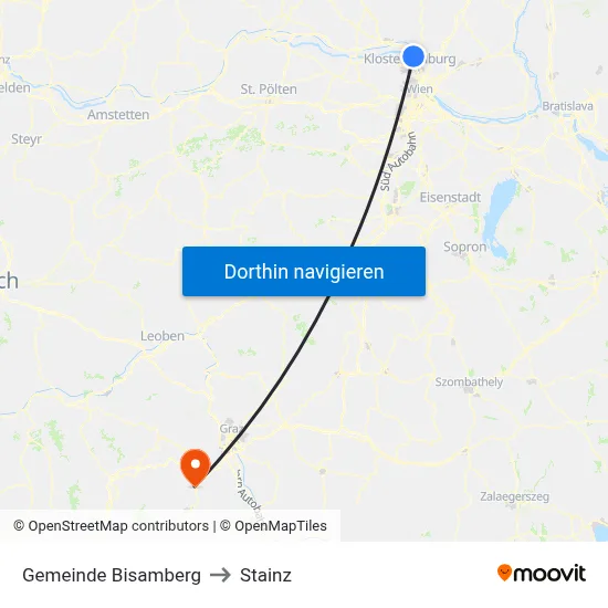 Gemeinde Bisamberg to Stainz map