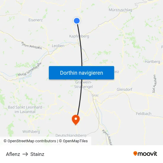 Aflenz to Stainz map