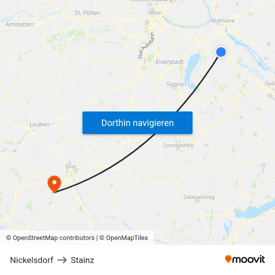 Nickelsdorf to Stainz map