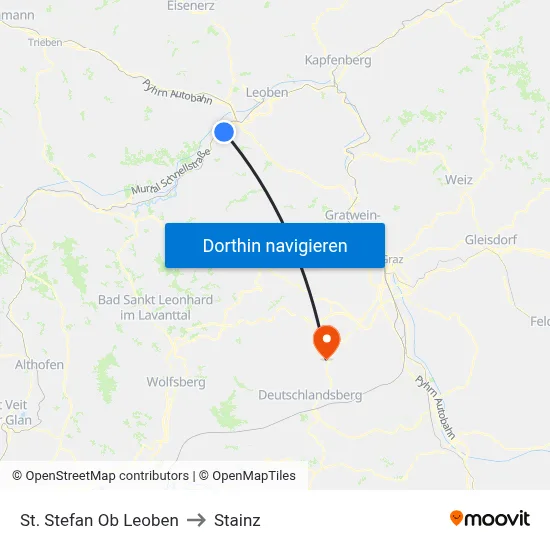 St. Stefan Ob Leoben to Stainz map