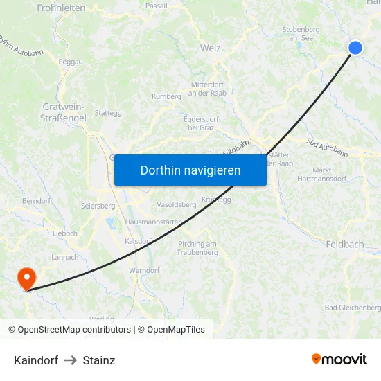 Kaindorf to Stainz map