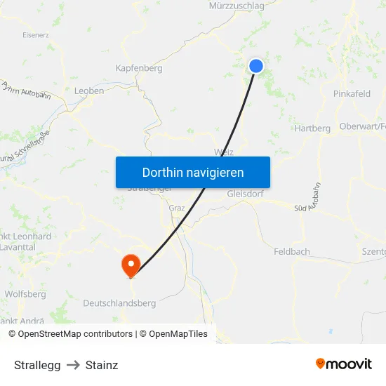 Strallegg to Stainz map