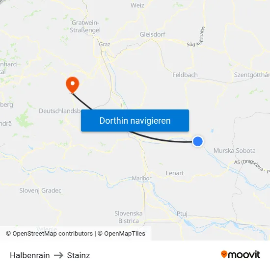 Halbenrain to Stainz map