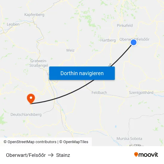 Oberwart/Felsőőr to Stainz map
