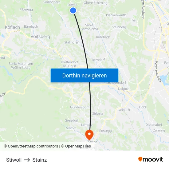 Stiwoll to Stainz map