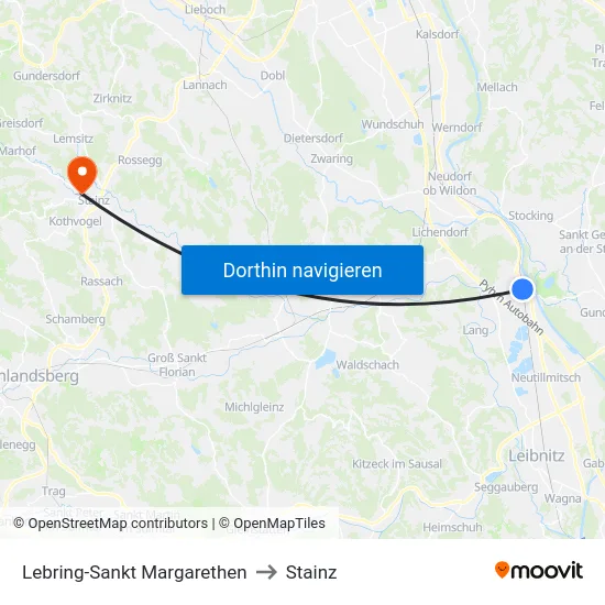 Lebring-Sankt Margarethen to Stainz map