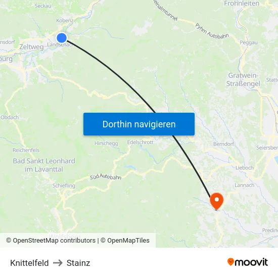 Knittelfeld to Stainz map