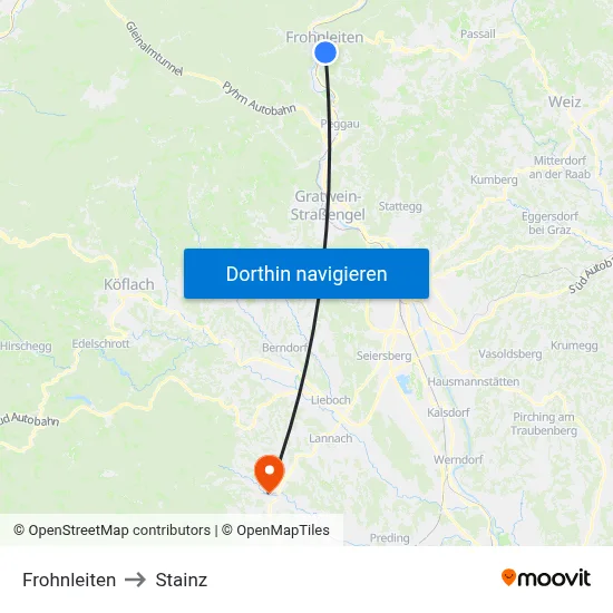 Frohnleiten to Stainz map