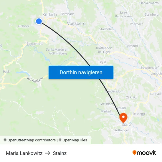 Maria Lankowitz to Stainz map
