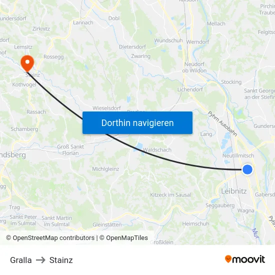 Gralla to Stainz map