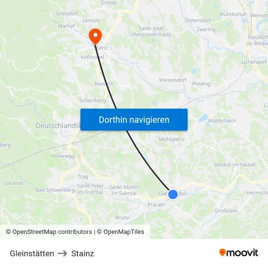 Gleinstätten to Stainz map