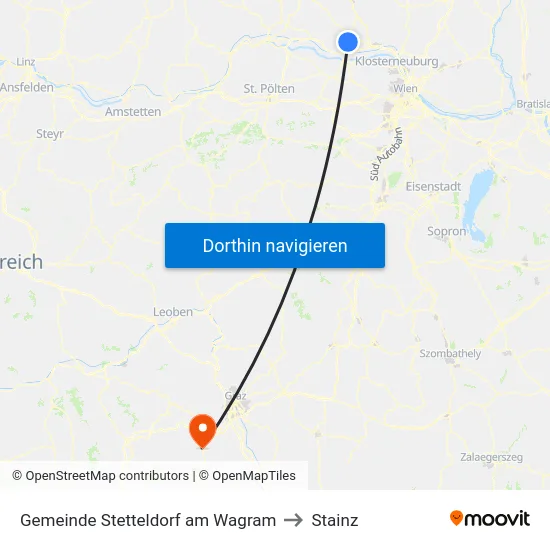 Gemeinde Stetteldorf am Wagram to Stainz map