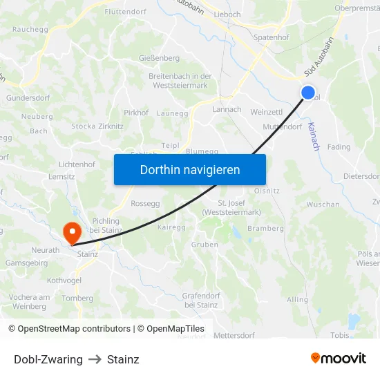 Dobl-Zwaring to Stainz map