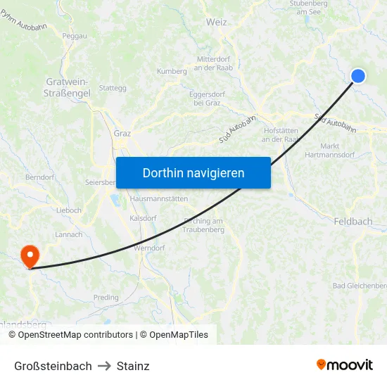 Großsteinbach to Stainz map