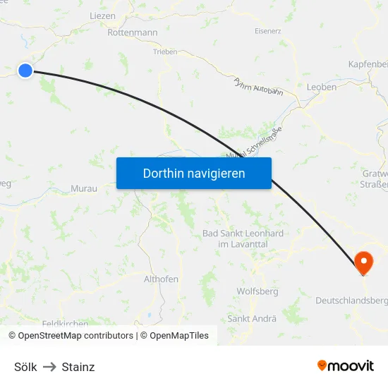 Sölk to Stainz map