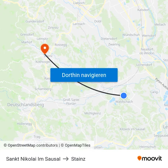 Sankt Nikolai Im Sausal to Stainz map