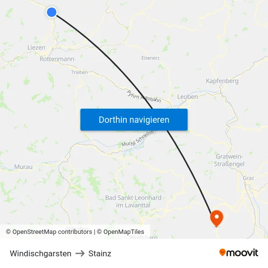 Windischgarsten to Stainz map
