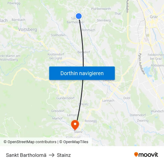 Sankt Bartholomä to Stainz map
