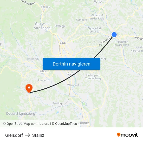 Gleisdorf to Stainz map