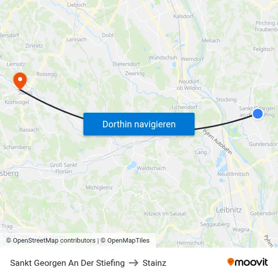 Sankt Georgen An Der Stiefing to Stainz map