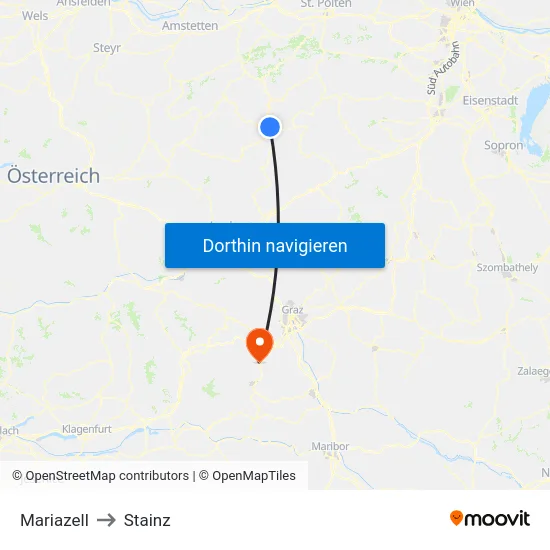 Mariazell to Stainz map