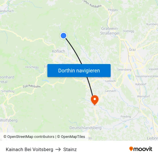 Kainach Bei Voitsberg to Stainz map