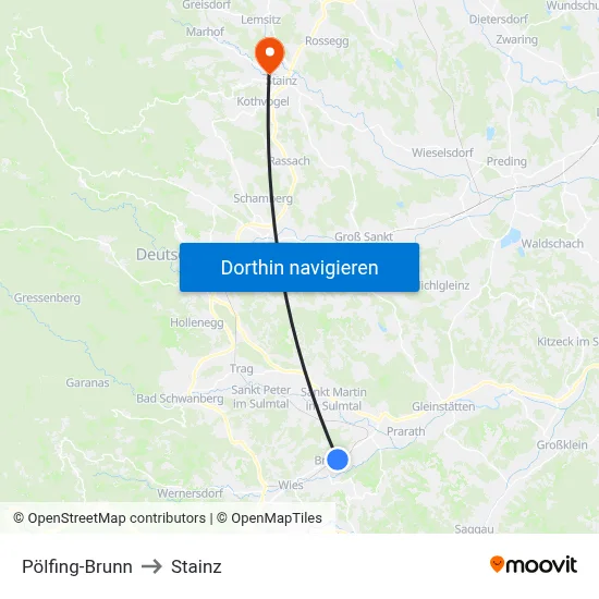 Pölfing-Brunn to Stainz map